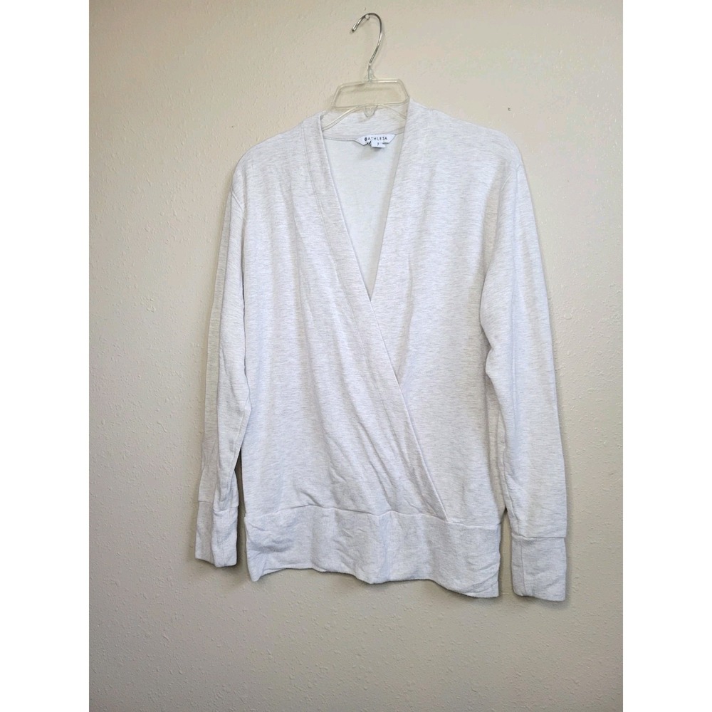 Athleta Purana V-Neck Wrap Sweatshirt Cardigan Casual Sweater Cream Sz‎ S